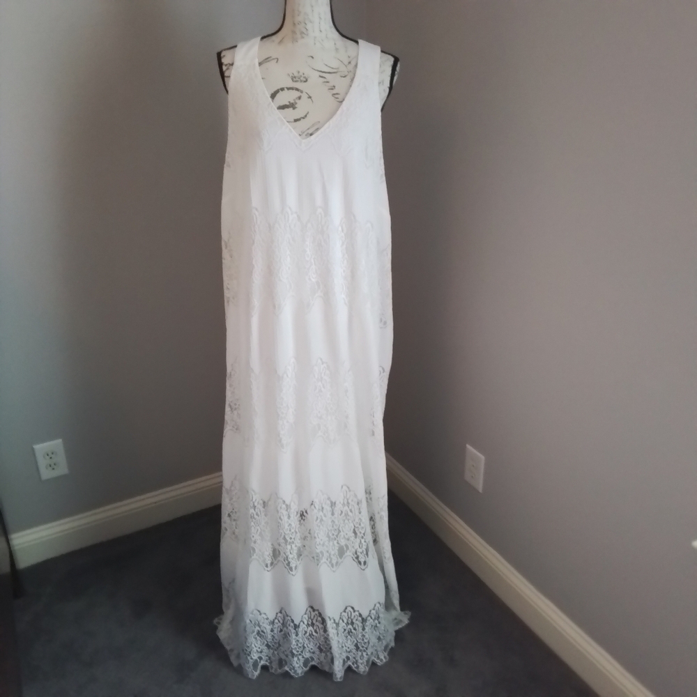 NWT Lane Bryant White Lace Maxi Dress or Cover-up - 26/28